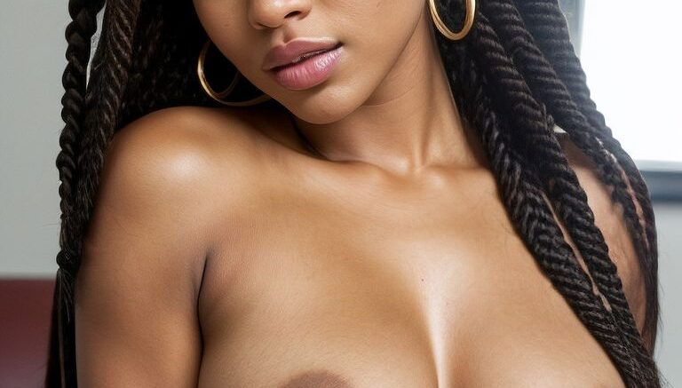 hot black girl with braids showing her breast